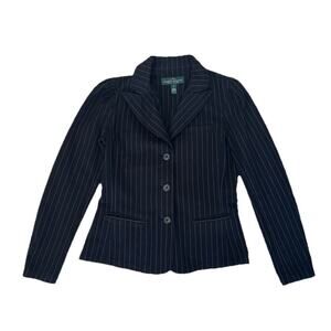 Lauren Ralph Lauren Women’s Black Gray 100% Cotton Pinstripe Blazer Size Small